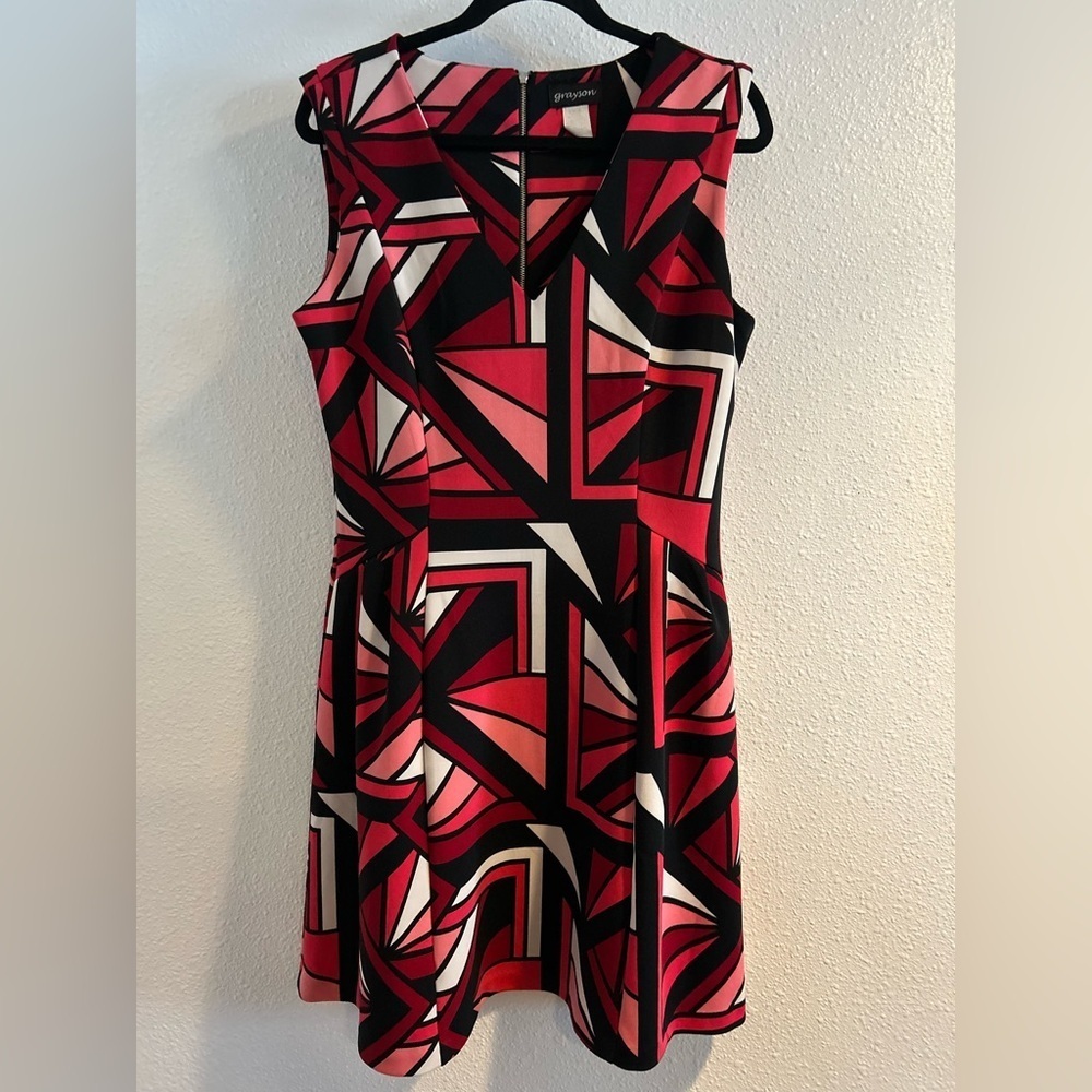 Grayson Geometric Pink and Black Mini Dress Size 14